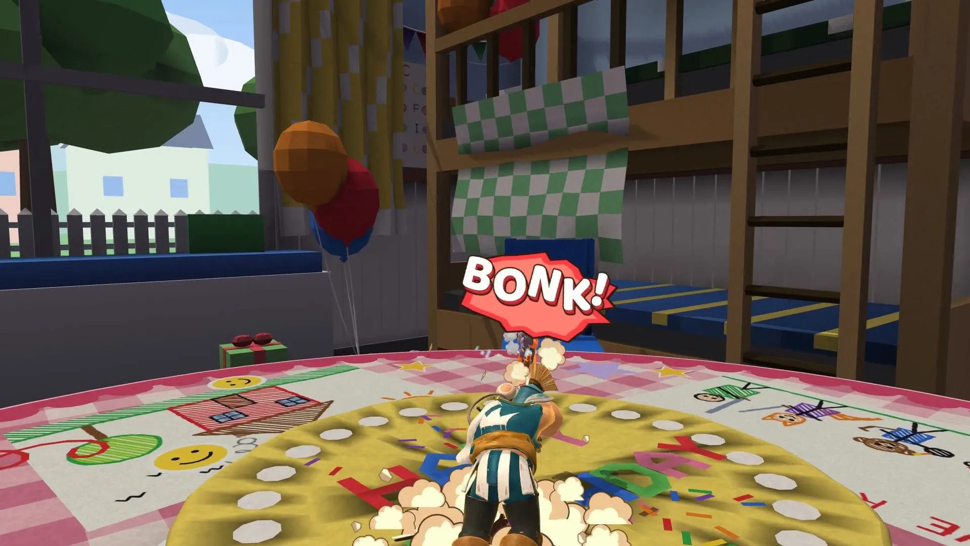 Le Targeted Jump Slam de Sir Bonk atterrit sur Manki, en plein milieu d’un gâteau d’anniversaire. BONK !